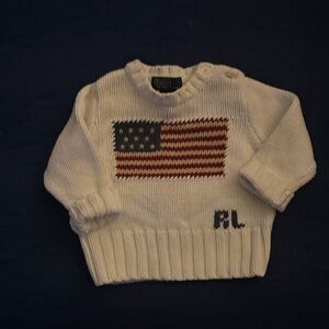 Ralph Lauren White Sweater with Flag Design